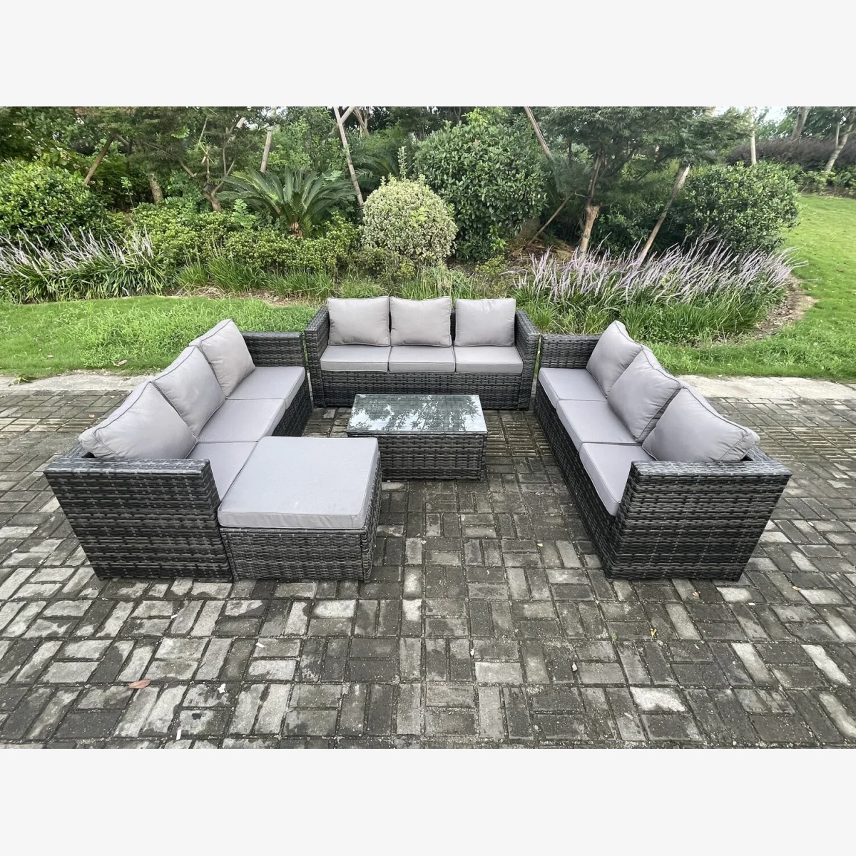 Fimous Rattan Lounge Set with Coffee Table & Stool - Dark Grey – image 1