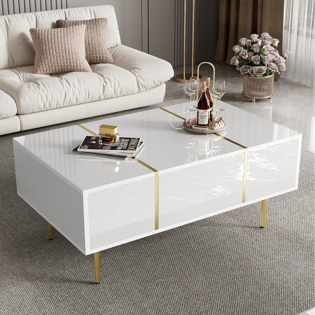 High Gloss Coffee Table with Drawers - White