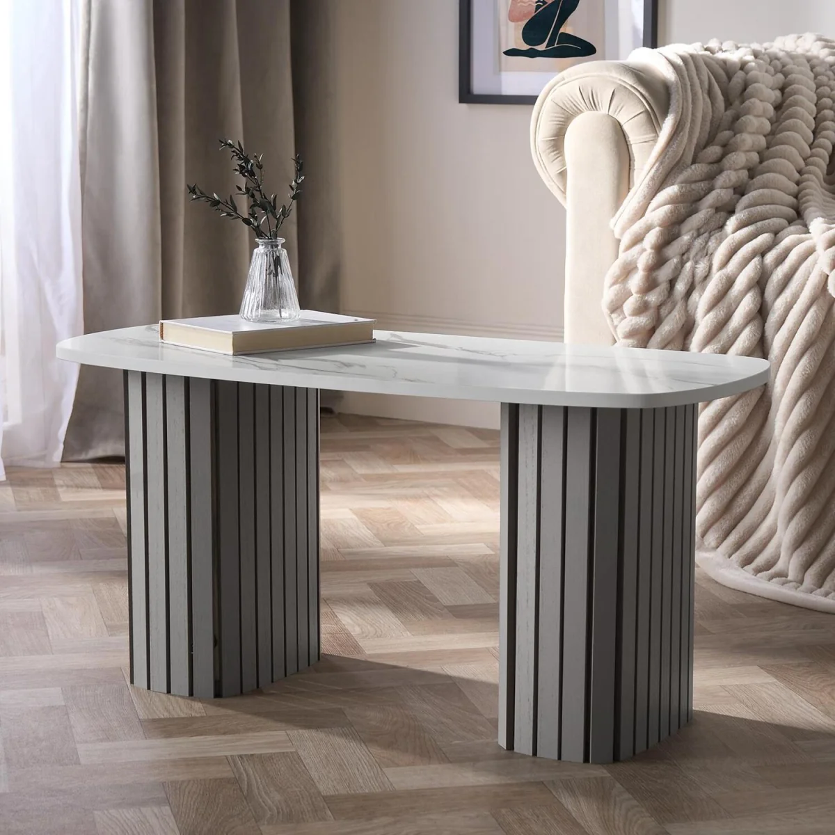 Madison Ribbed Coffee Table - Grey/White – image 2