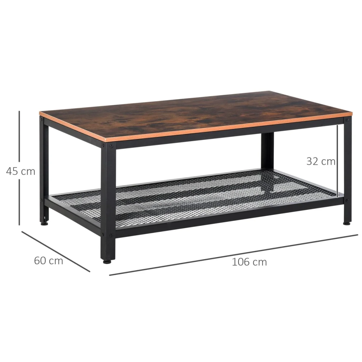 Mivefa Rustic Brown Industrial Coffee Table with Bottom Mesh Shelf – image 2