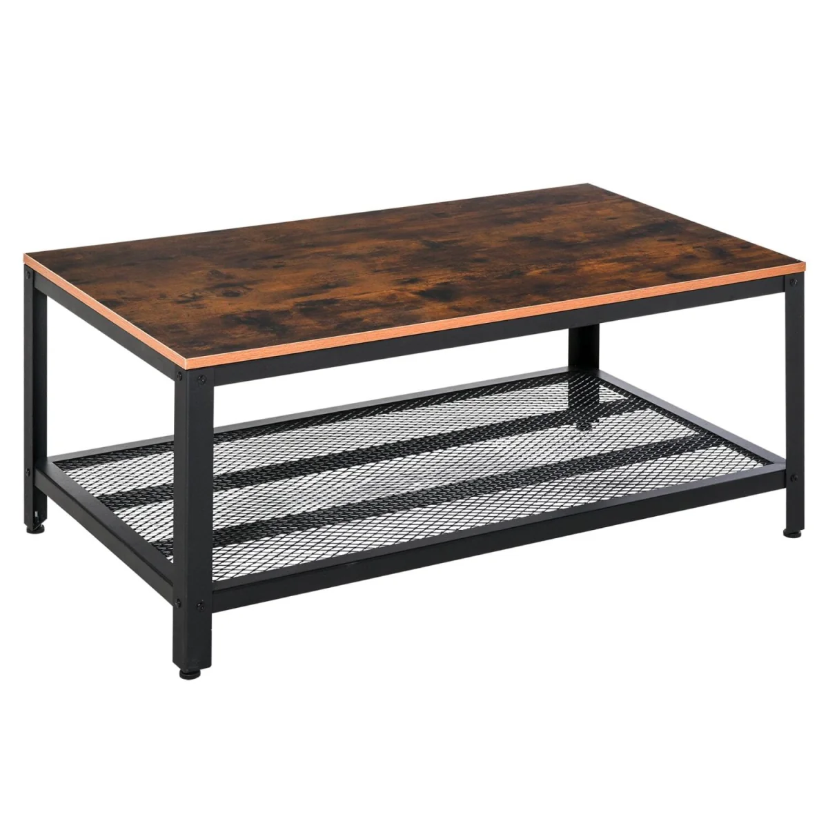 Mivefa Rustic Brown Industrial Coffee Table with Bottom Mesh Shelf – image 3