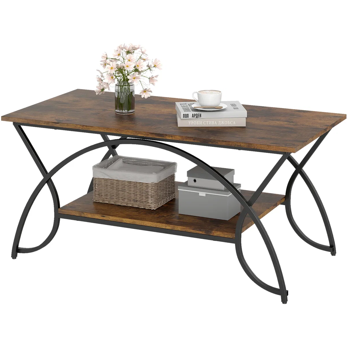 Costway 2-Tier Industrial Coffee Table - Brown – image 2