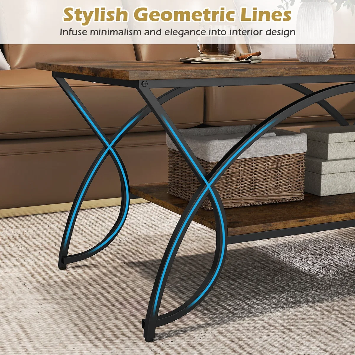 Costway 2-Tier Industrial Coffee Table - Brown – image 7