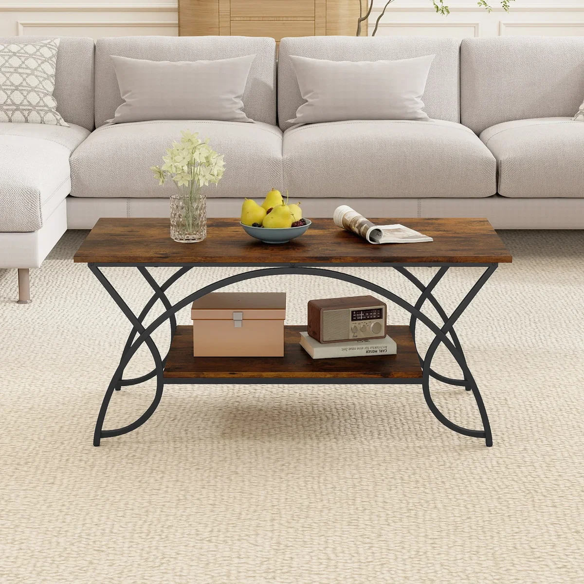 Costway 2-Tier Industrial Coffee Table - Brown – image 8