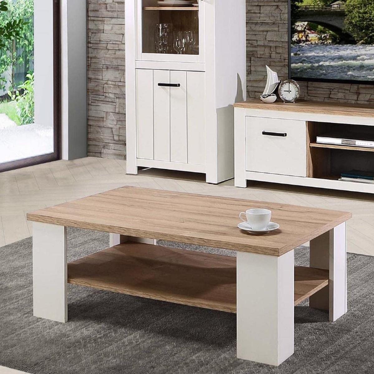 Traditional Large Two Tier Coffee Table. Matt White Legs with Bianco Oak Top - White – image 2