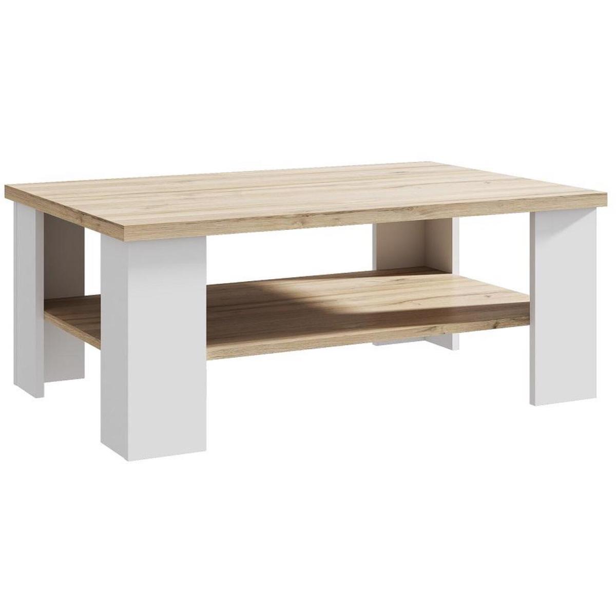 Traditional Large Two Tier Coffee Table. Matt White Legs with Bianco Oak Top - White – image 3