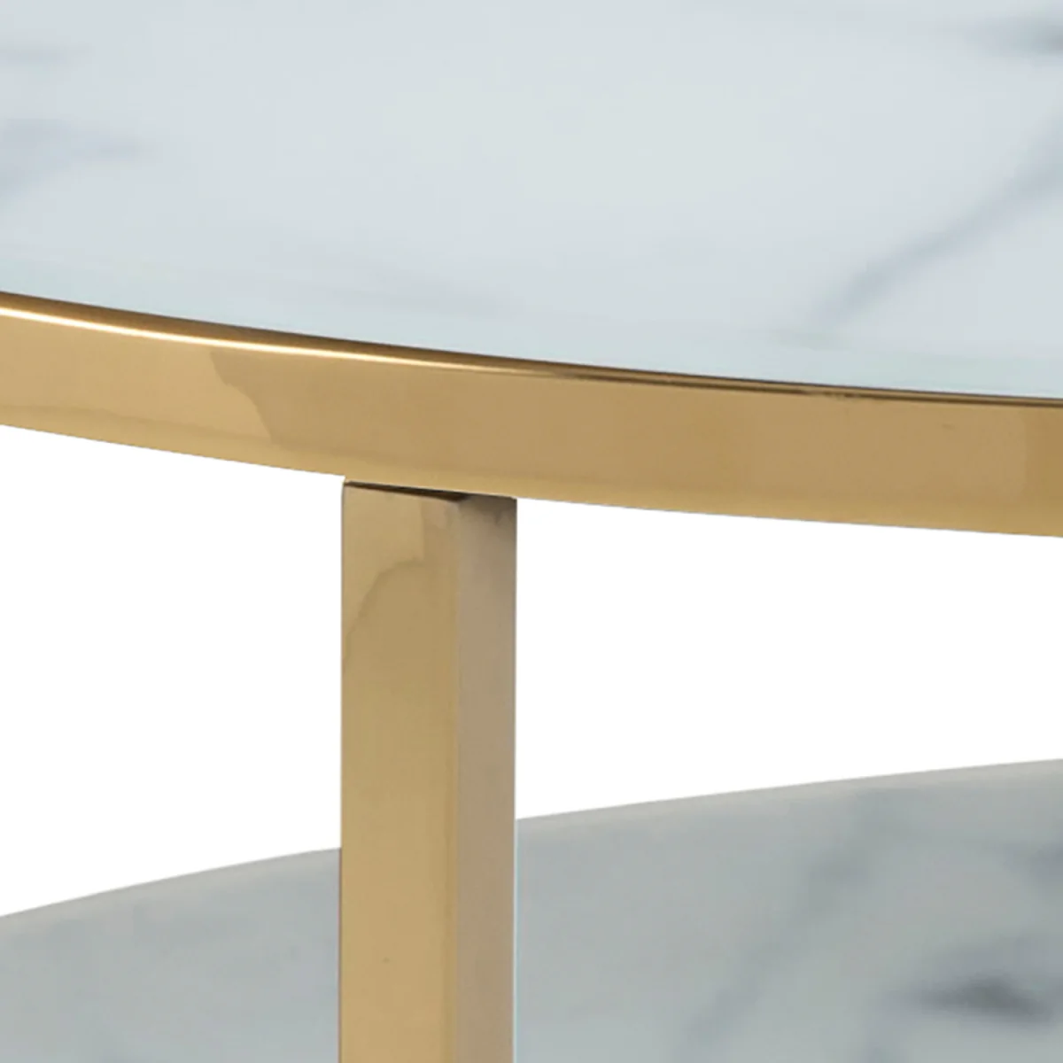 Alisma Round Coffee Table with White Crystal Clear Marble Glass Top & Gold Legs - White Marble & Gold – image 2