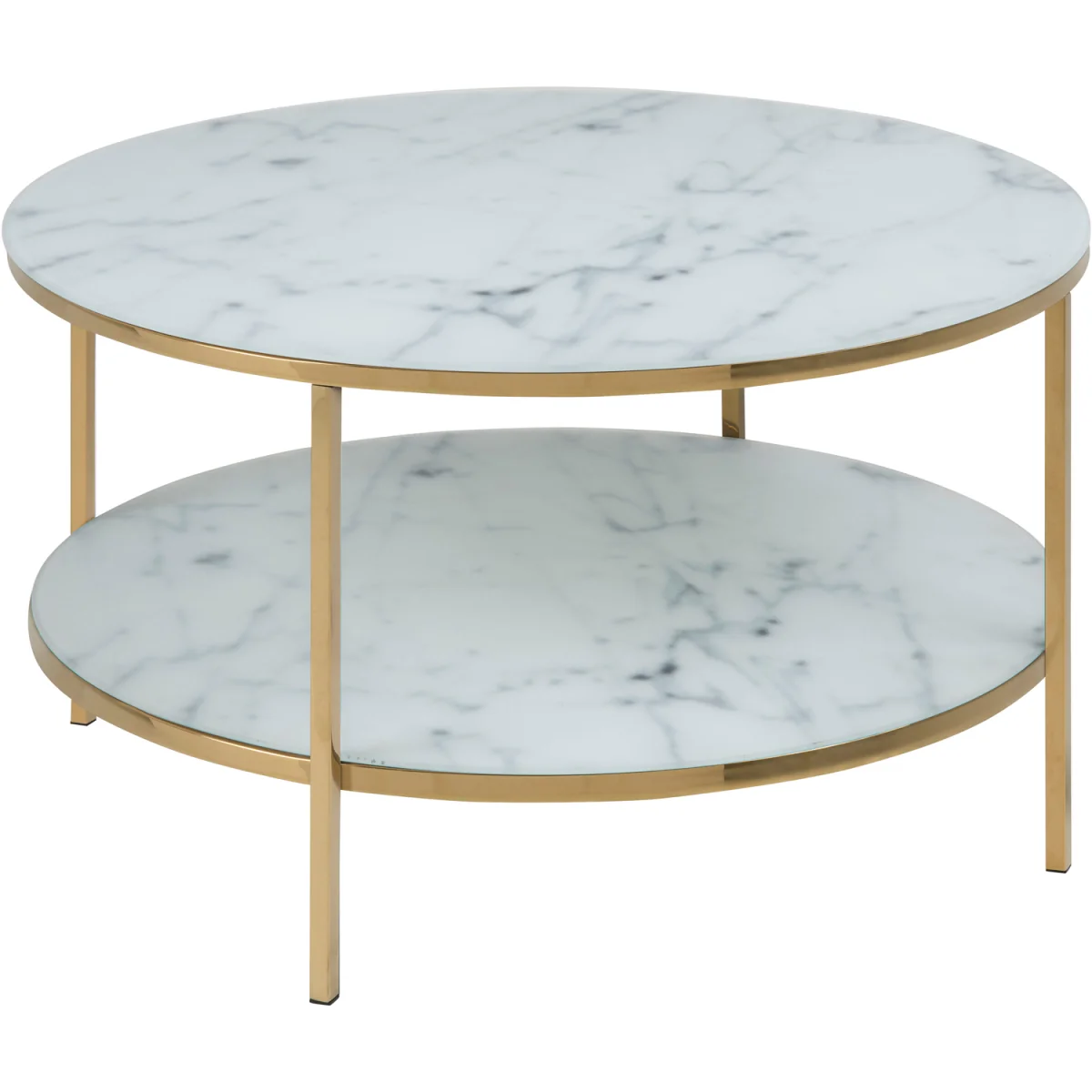 Alisma Round Coffee Table with White Crystal Clear Marble Glass Top & Gold Legs - White Marble & Gold – image 3
