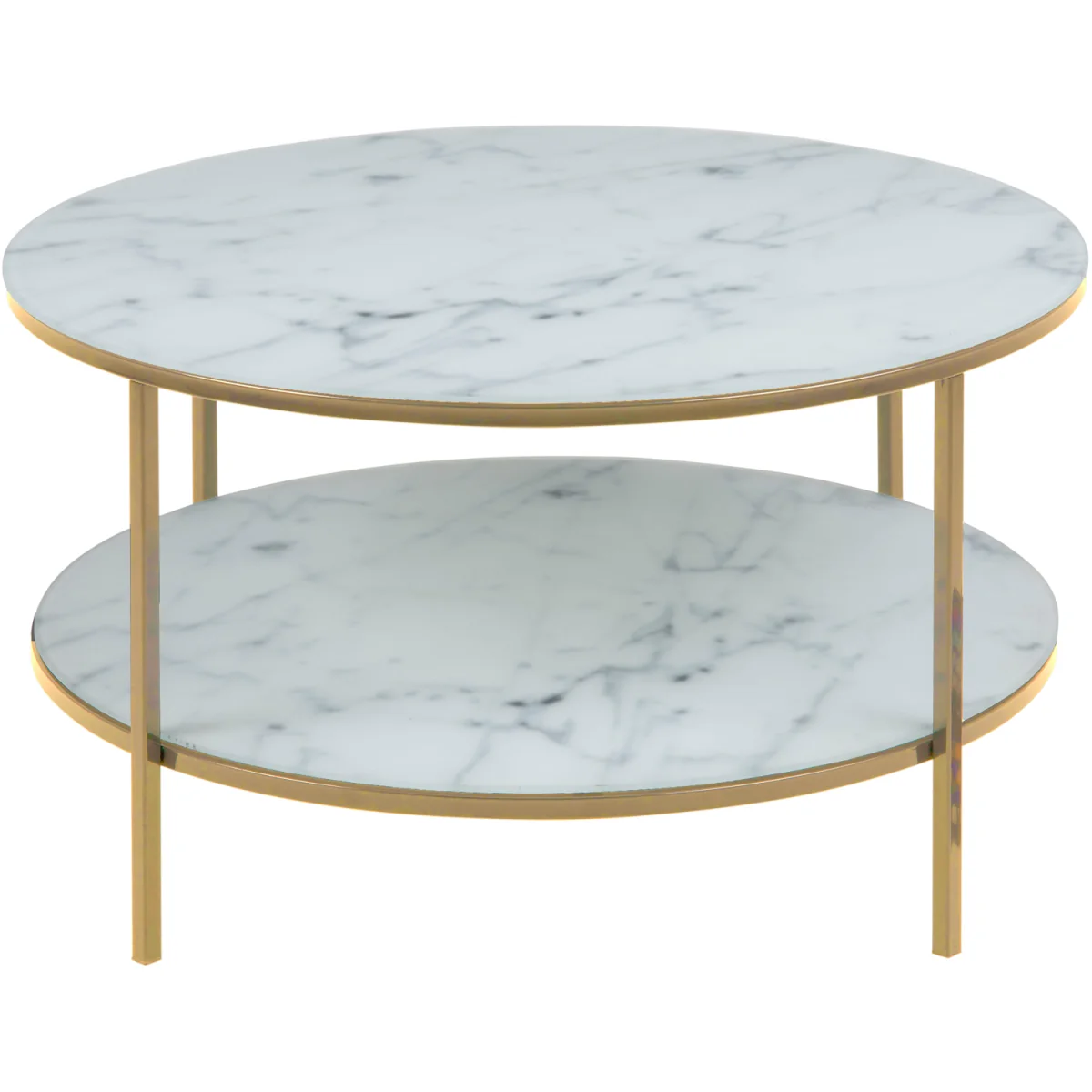 Alisma Round Coffee Table with White Crystal Clear Marble Glass Top & Gold Legs - White Marble & Gold – image 4