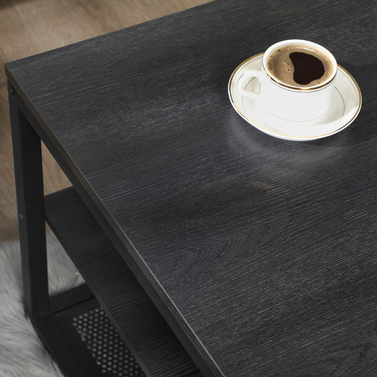 Coffee Table with Shelf, Industrial Design, Wood Effect Black - Black Wood – image 3