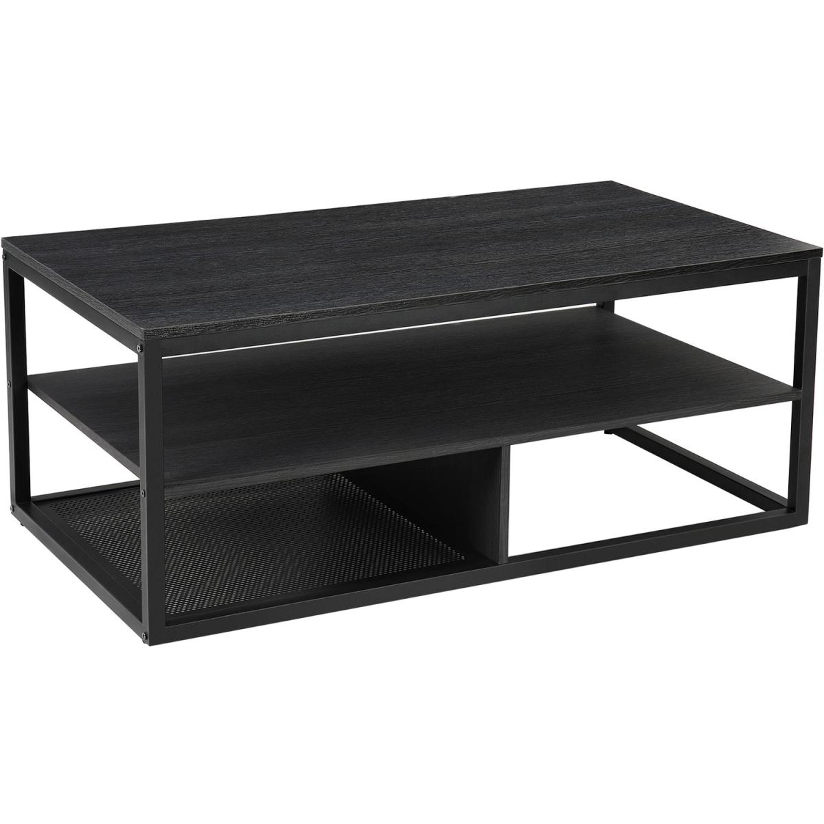 Coffee Table with Shelf, Industrial Design, Wood Effect Black - Black Wood – image 4