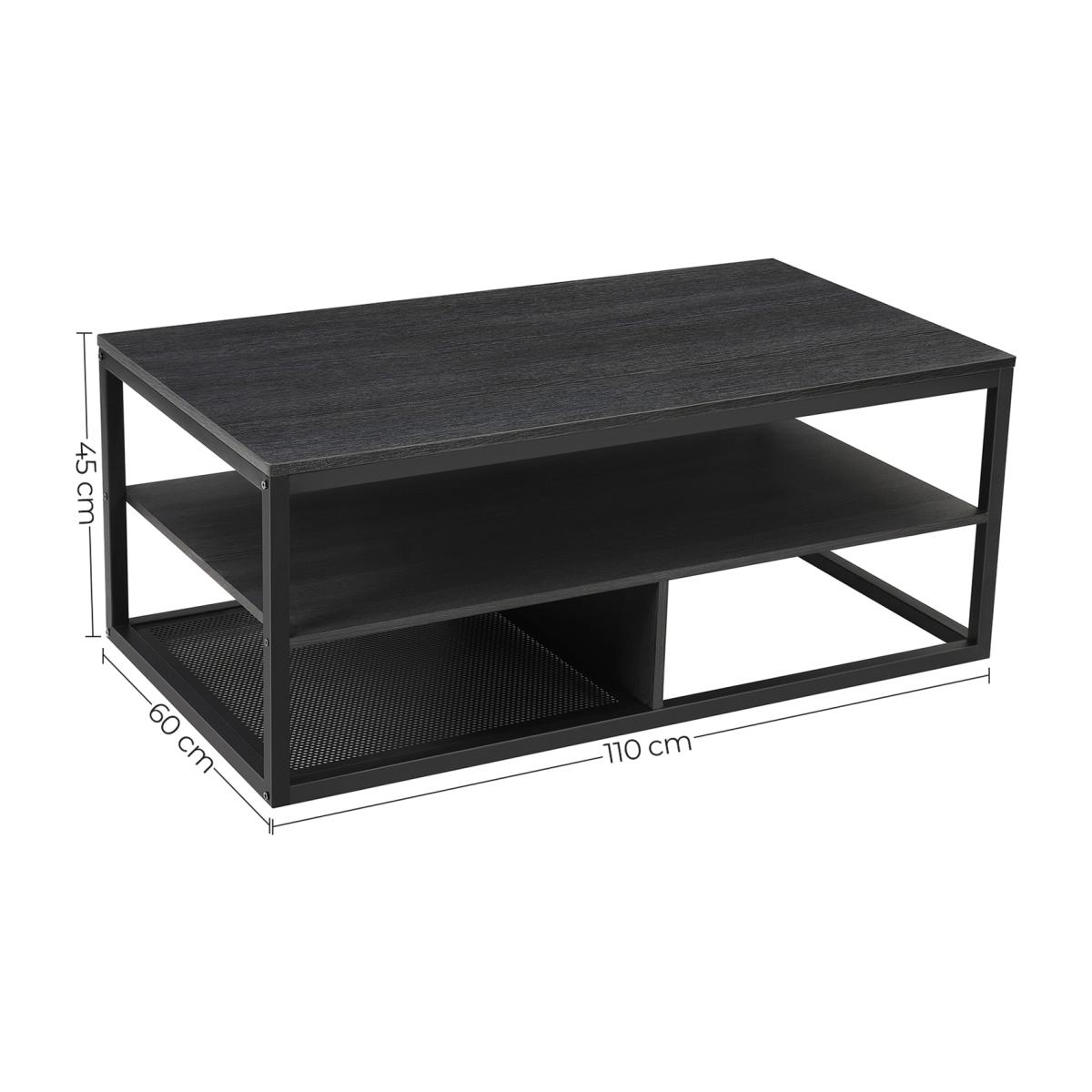 Coffee Table with Shelf, Industrial Design, Wood Effect Black - Black Wood – image 1