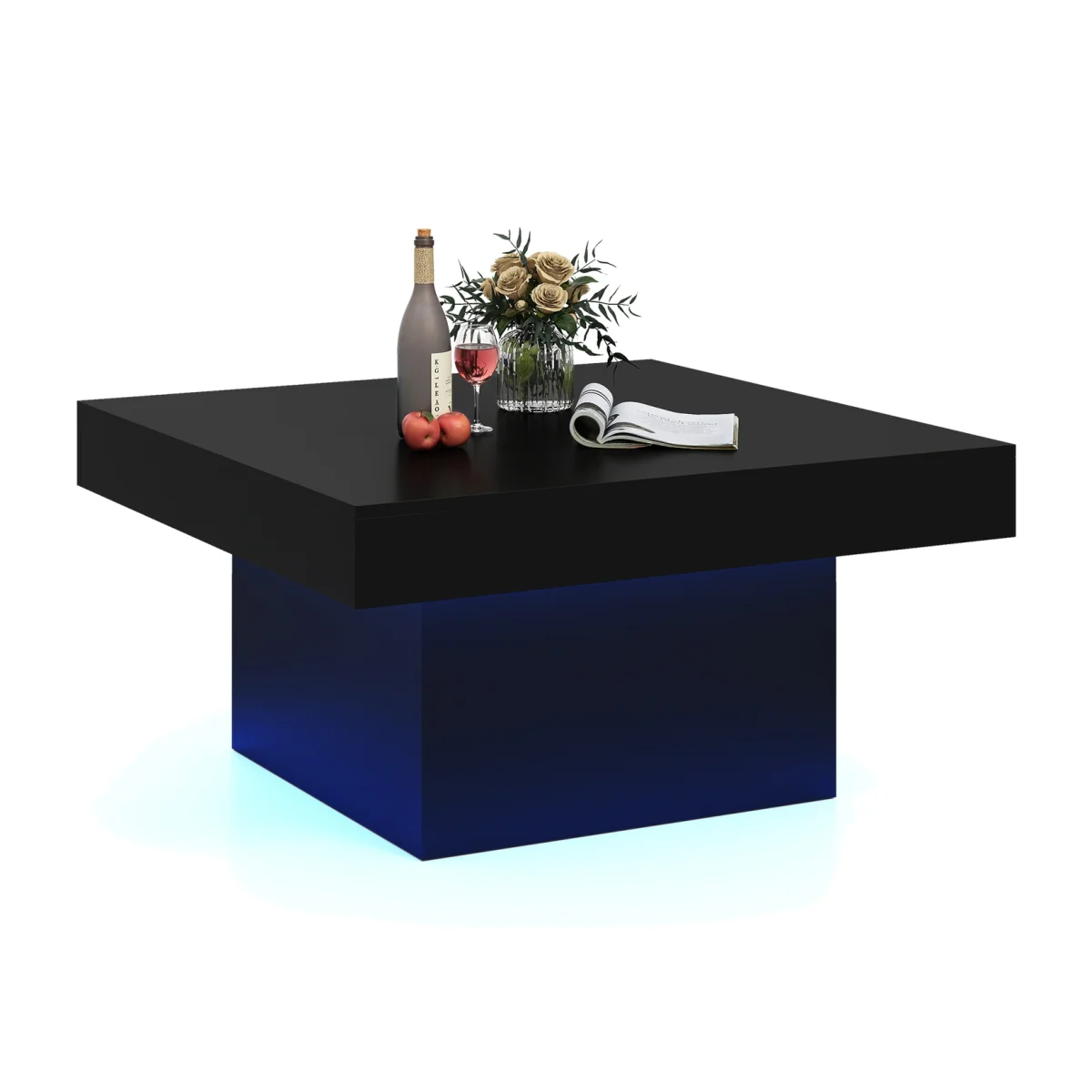 Costway Coffee Table with LED Lights A - Black – image 1