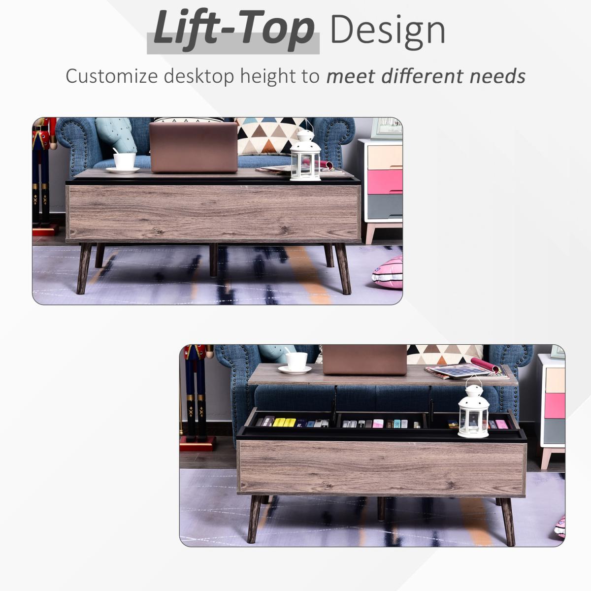 HOMCOM Lift-Top Coffee Table - Grey / 39.3 - 56.5 cm – image 2