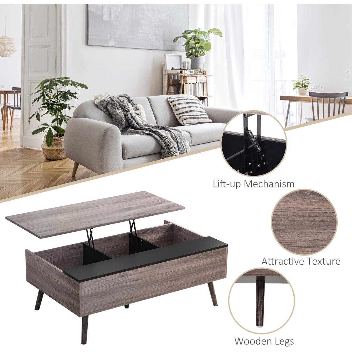 HOMCOM Lift-Top Coffee Table - Grey / 39.3 - 56.5 cm – image 11