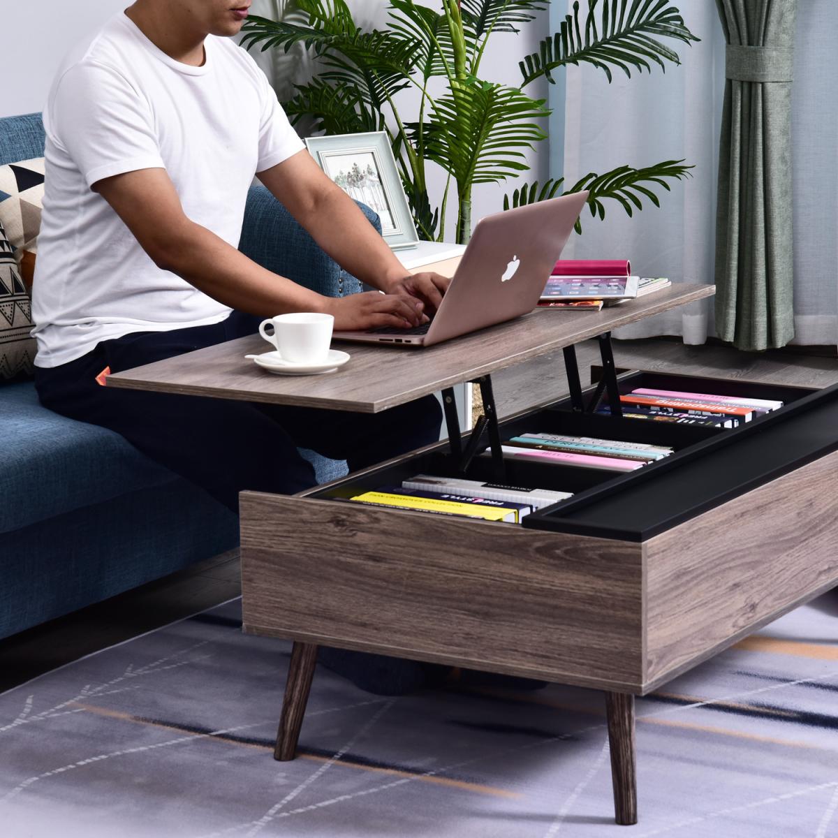 HOMCOM Lift-Top Coffee Table - Grey / 39.3 - 56.5 cm – image 14