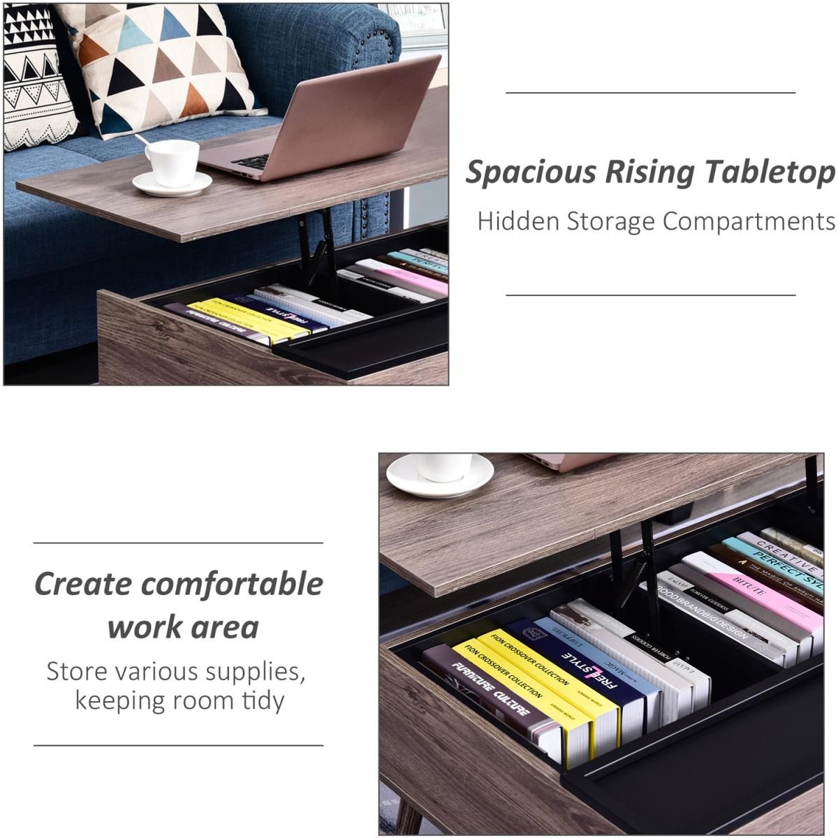HOMCOM Lift-Top Coffee Table - Grey / 39.3 - 56.5 cm – image 3