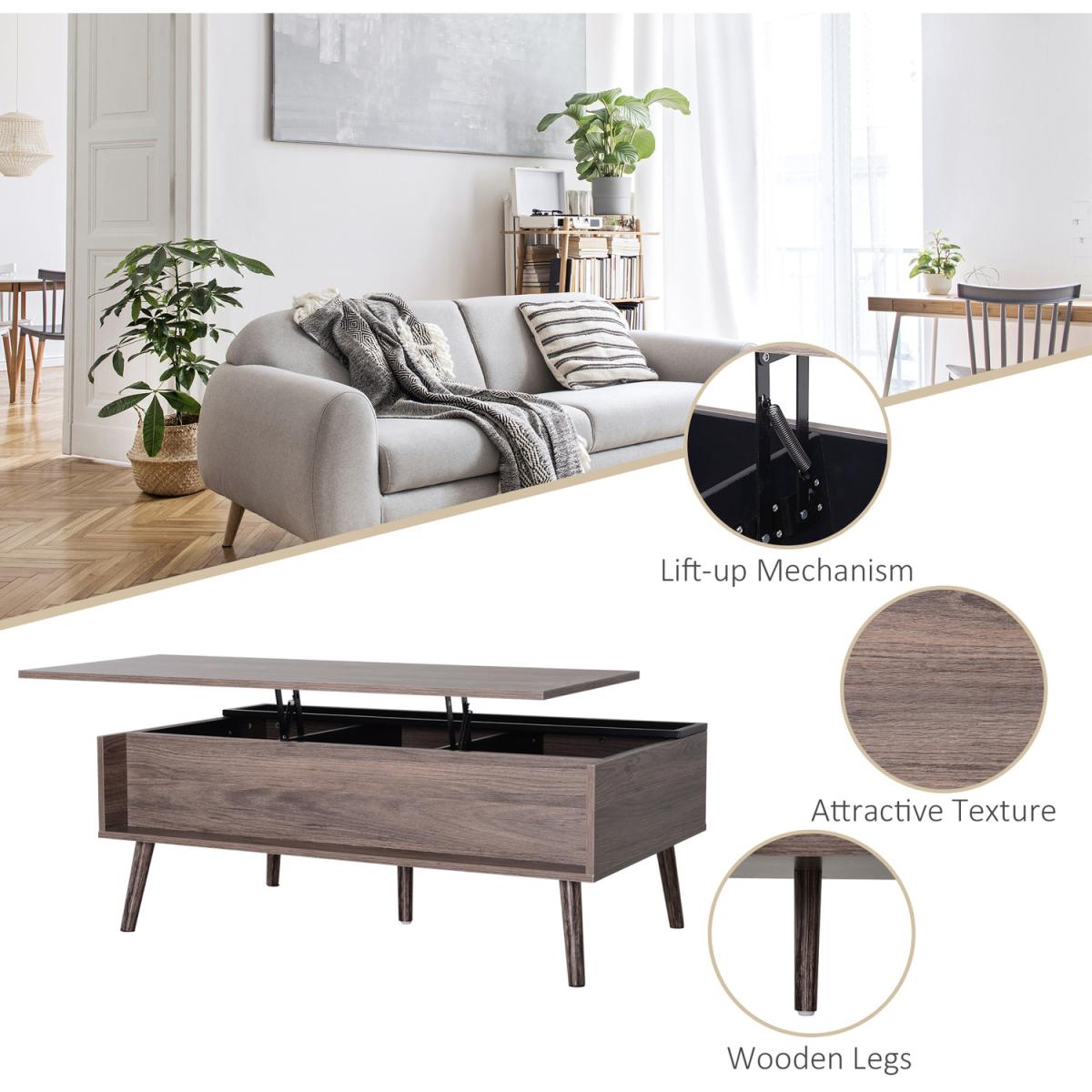 HOMCOM Lift-Top Coffee Table - Grey / 39.3 - 56.5 cm – image 4