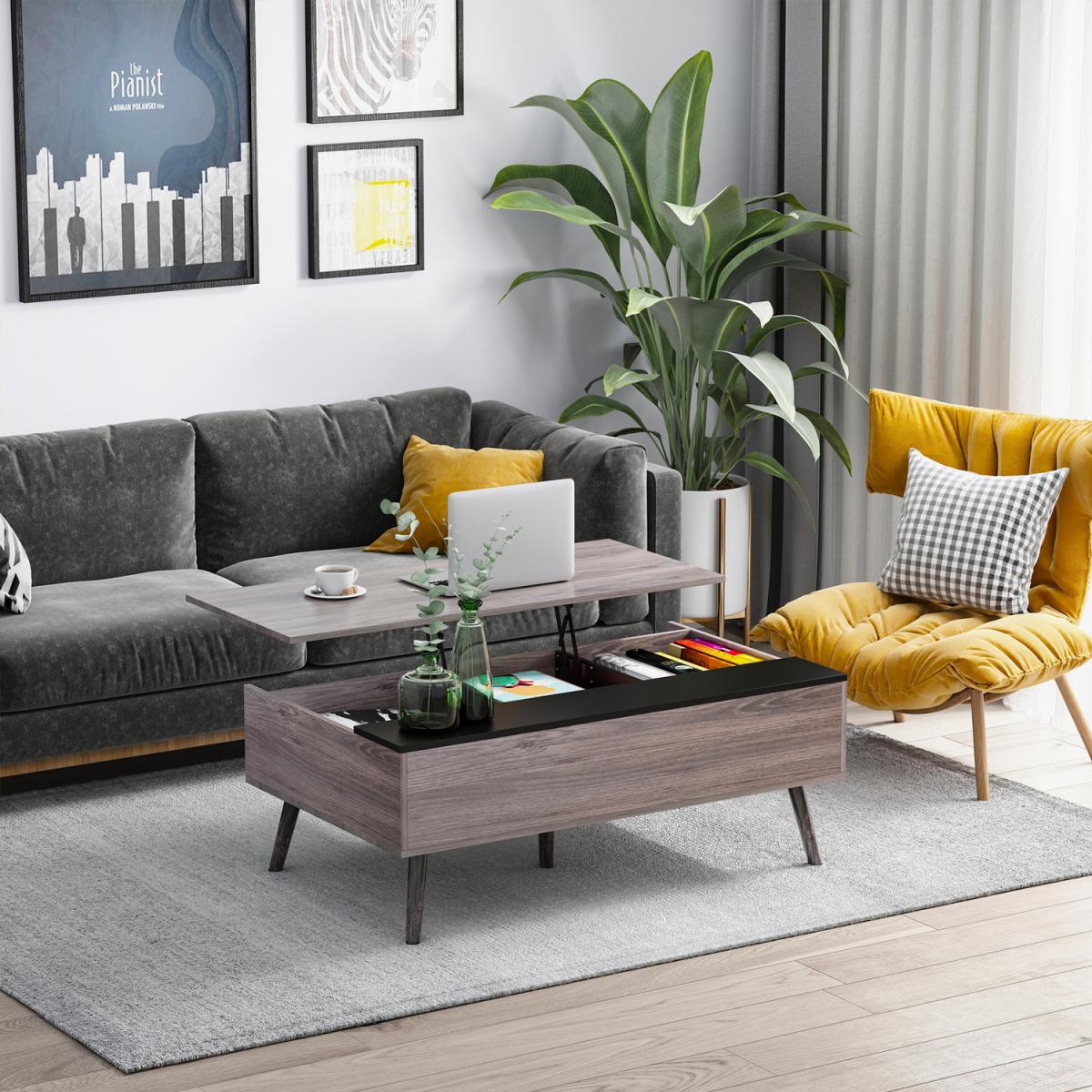 HOMCOM Lift-Top Coffee Table - Grey / 39.3 - 56.5 cm – image 7