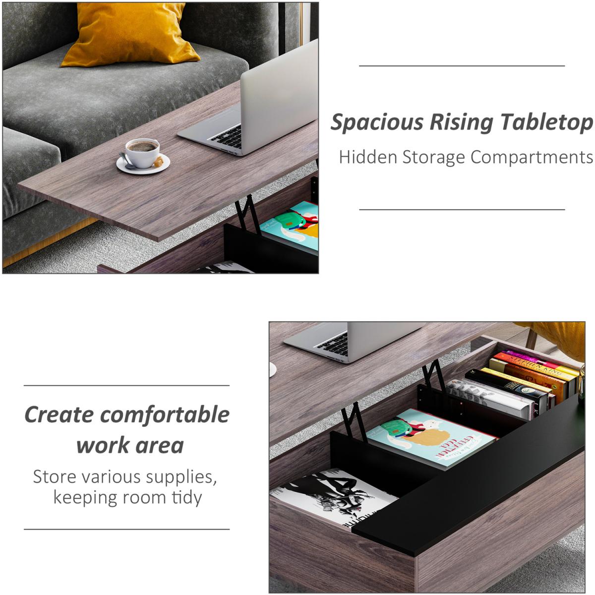 HOMCOM Lift-Top Coffee Table - Grey / 39.3 - 56.5 cm – image 10