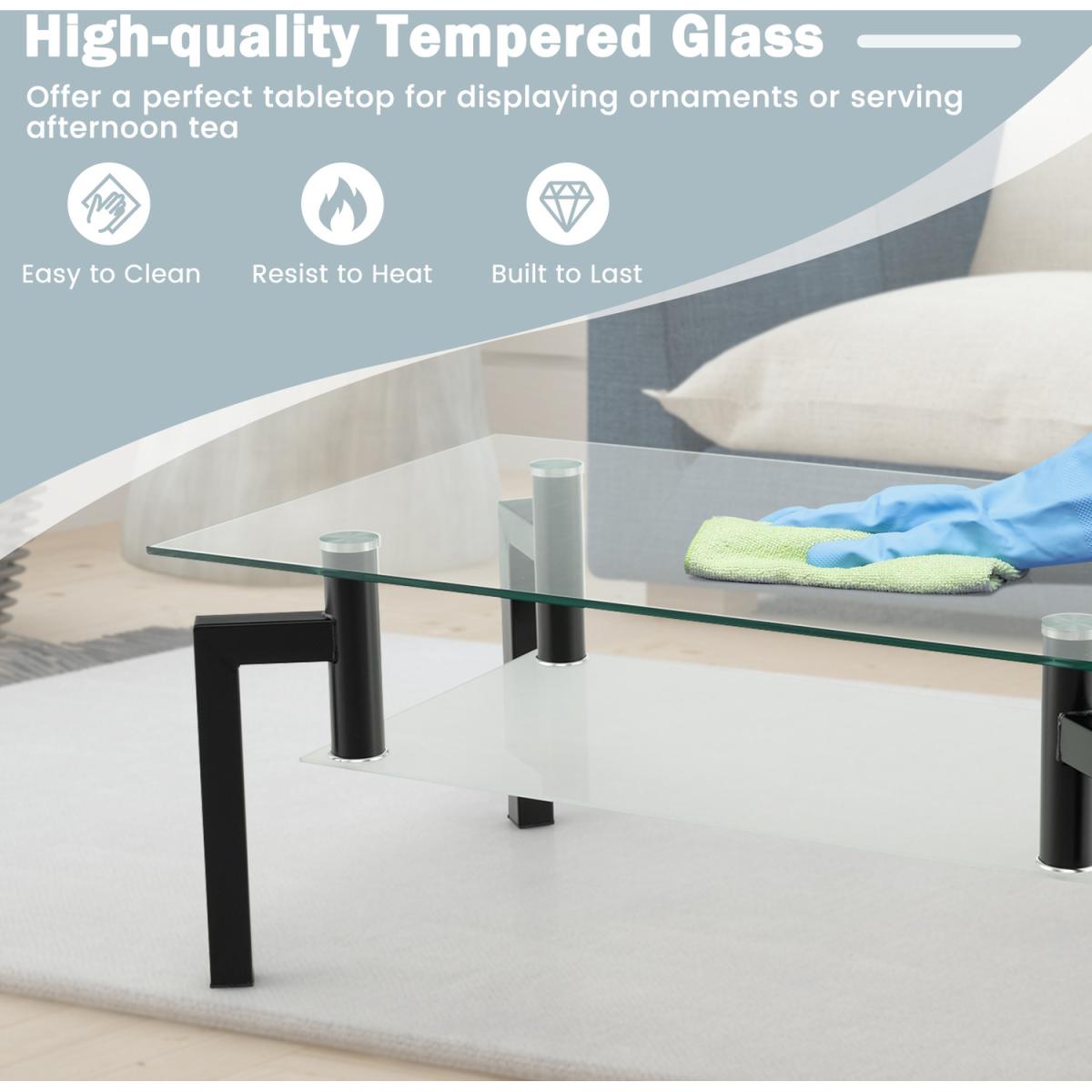 Costway Rectangle Glass Coffee Table-Black - Black – image 5
