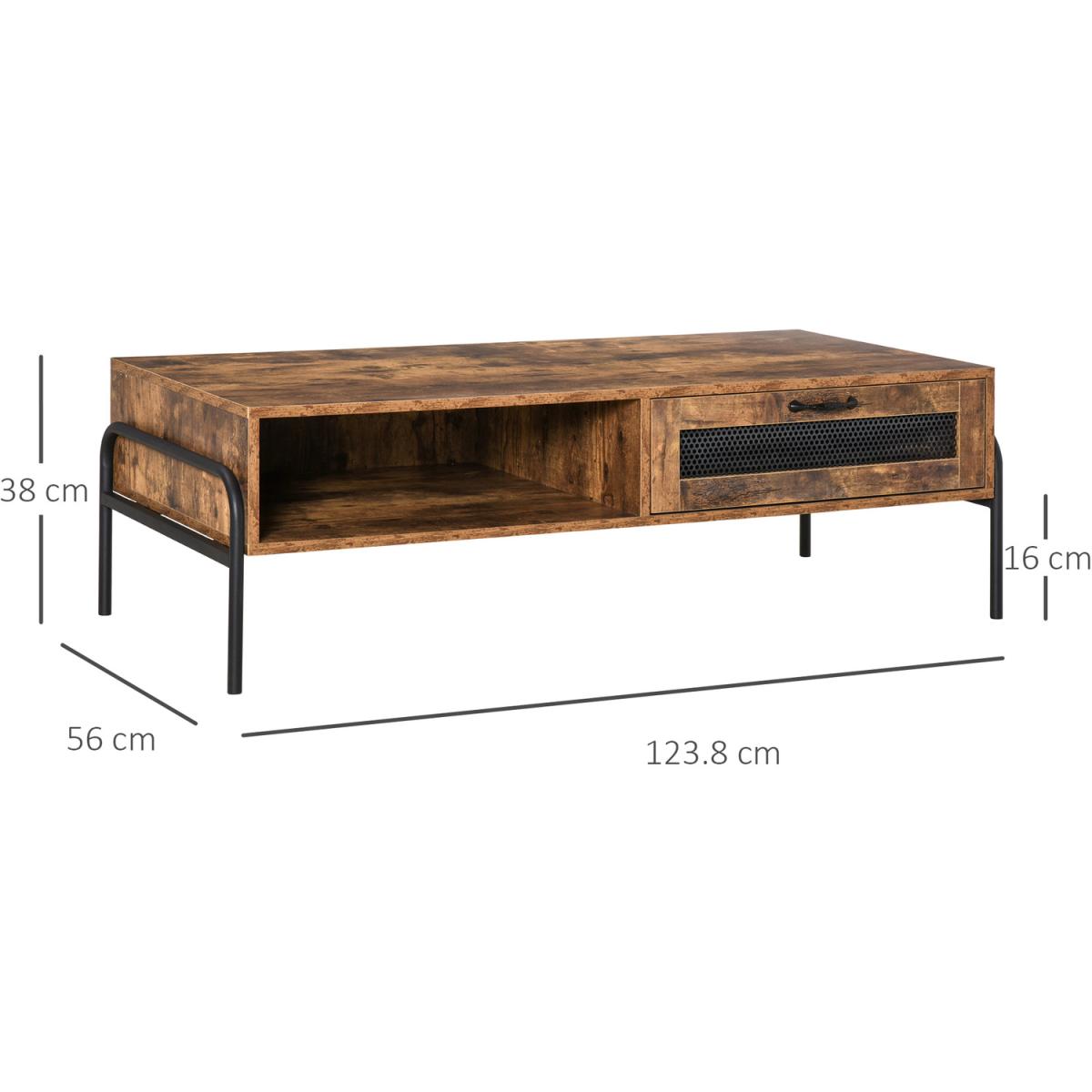 Industrial Coffee Table with Drawer - Rustic Brown – image 2