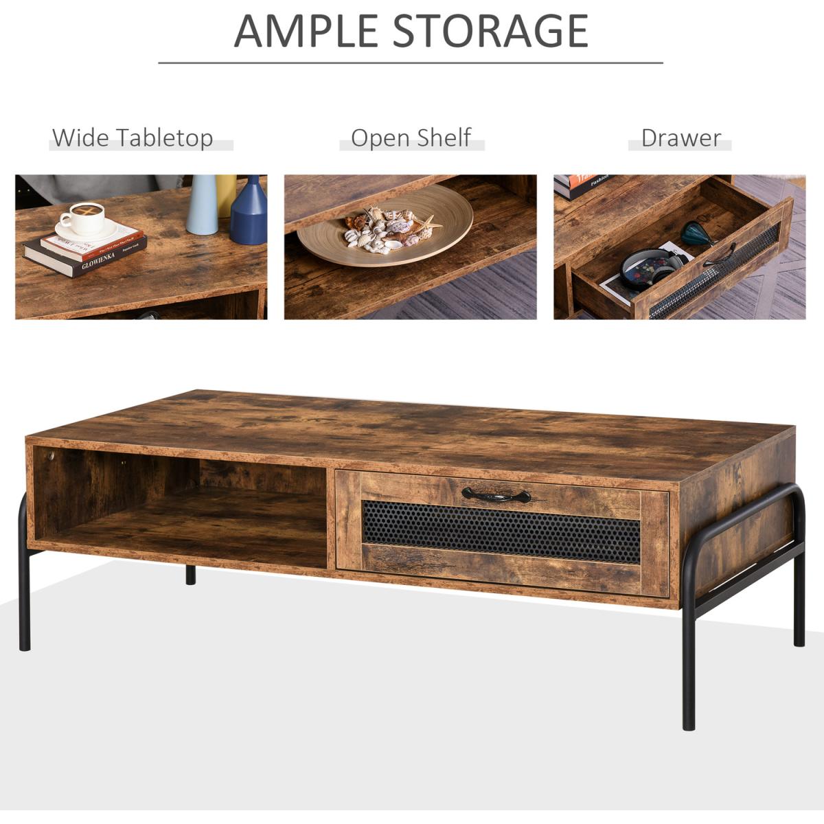 Industrial Coffee Table with Drawer - Rustic Brown – image 4