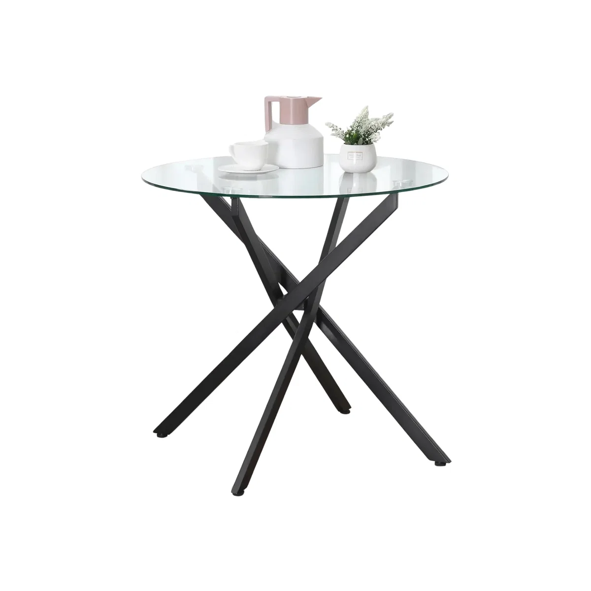Industrial Tempered Glass Round Coffee Table Black - Black