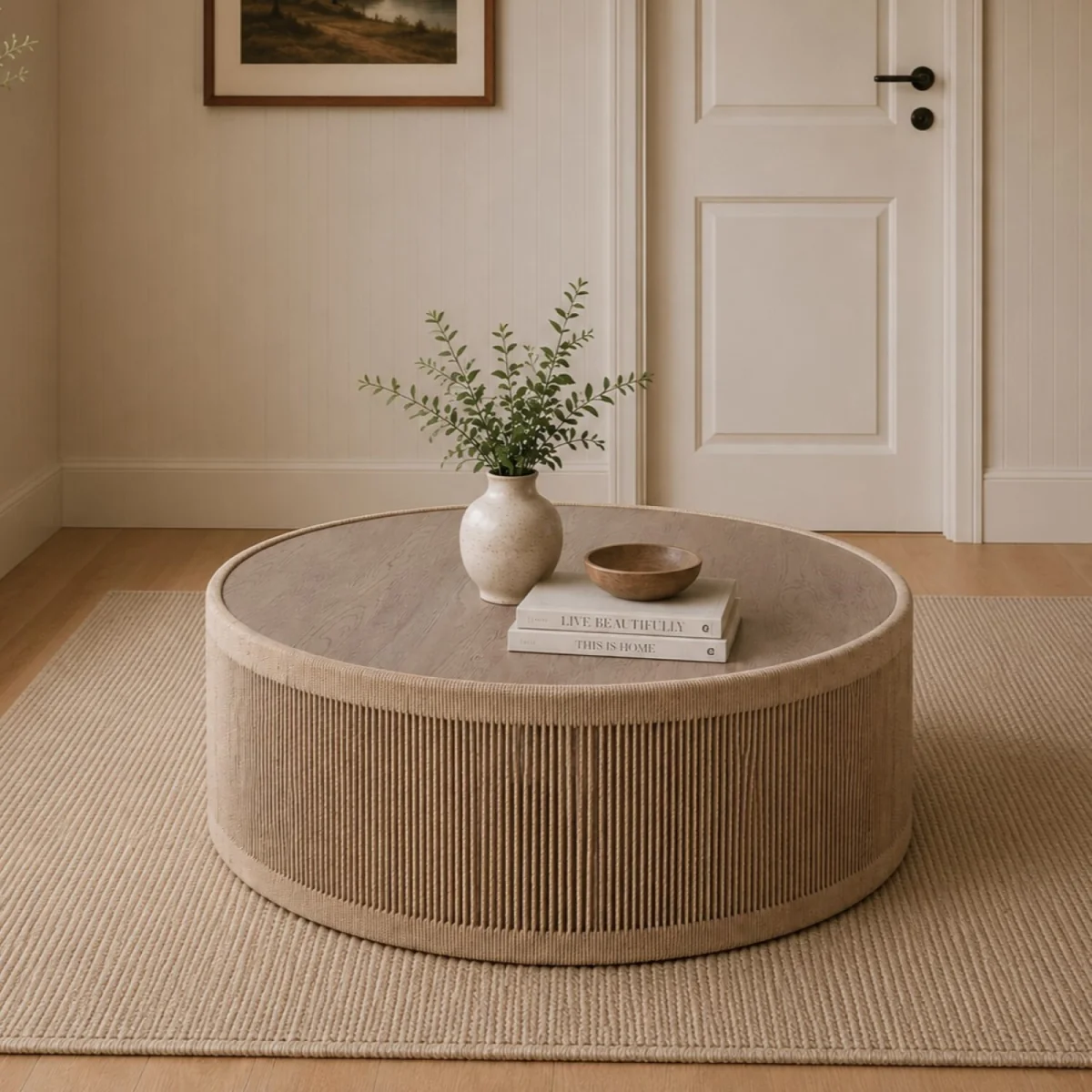 Large Round Rope Design Coffee Table - Natural – image 1
