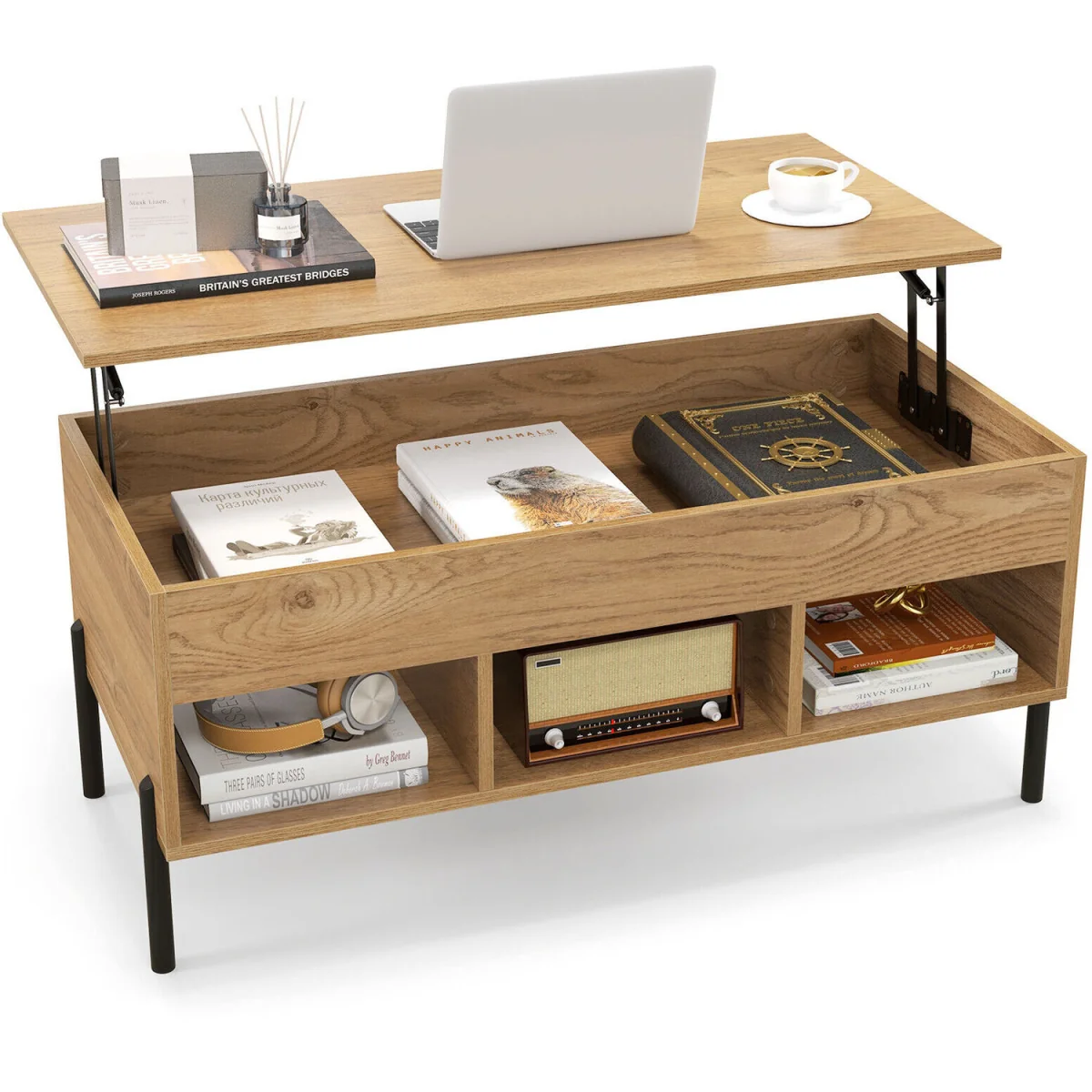 Central Coffee Table with Lifting Tabletop Cocktail Table - Brown – image 2