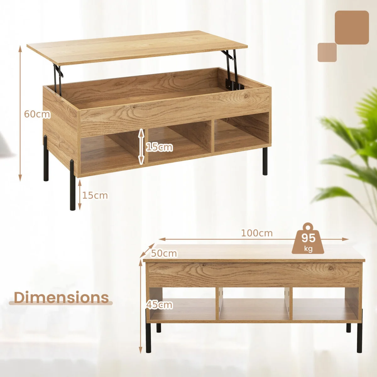 Central Coffee Table with Lifting Tabletop Cocktail Table - Brown – image 3