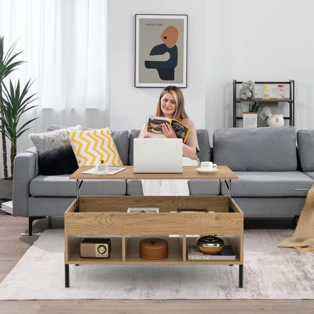 Central Coffee Table with Lifting Tabletop Cocktail Table - Brown – image 6