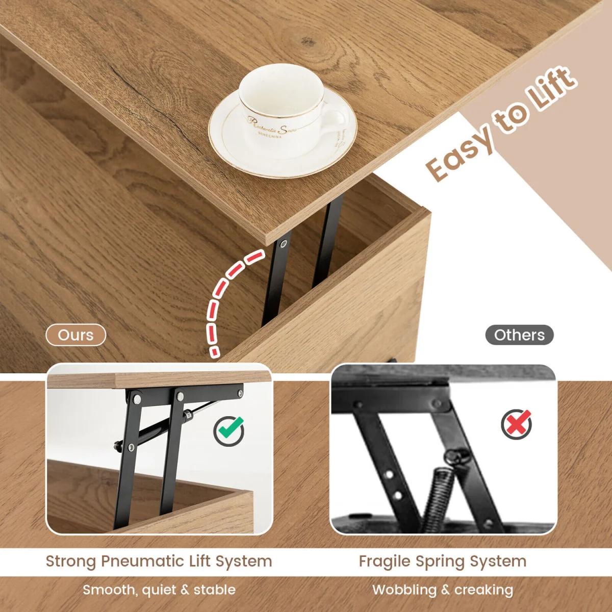 Central Coffee Table with Lifting Tabletop Cocktail Table - Brown – image 7