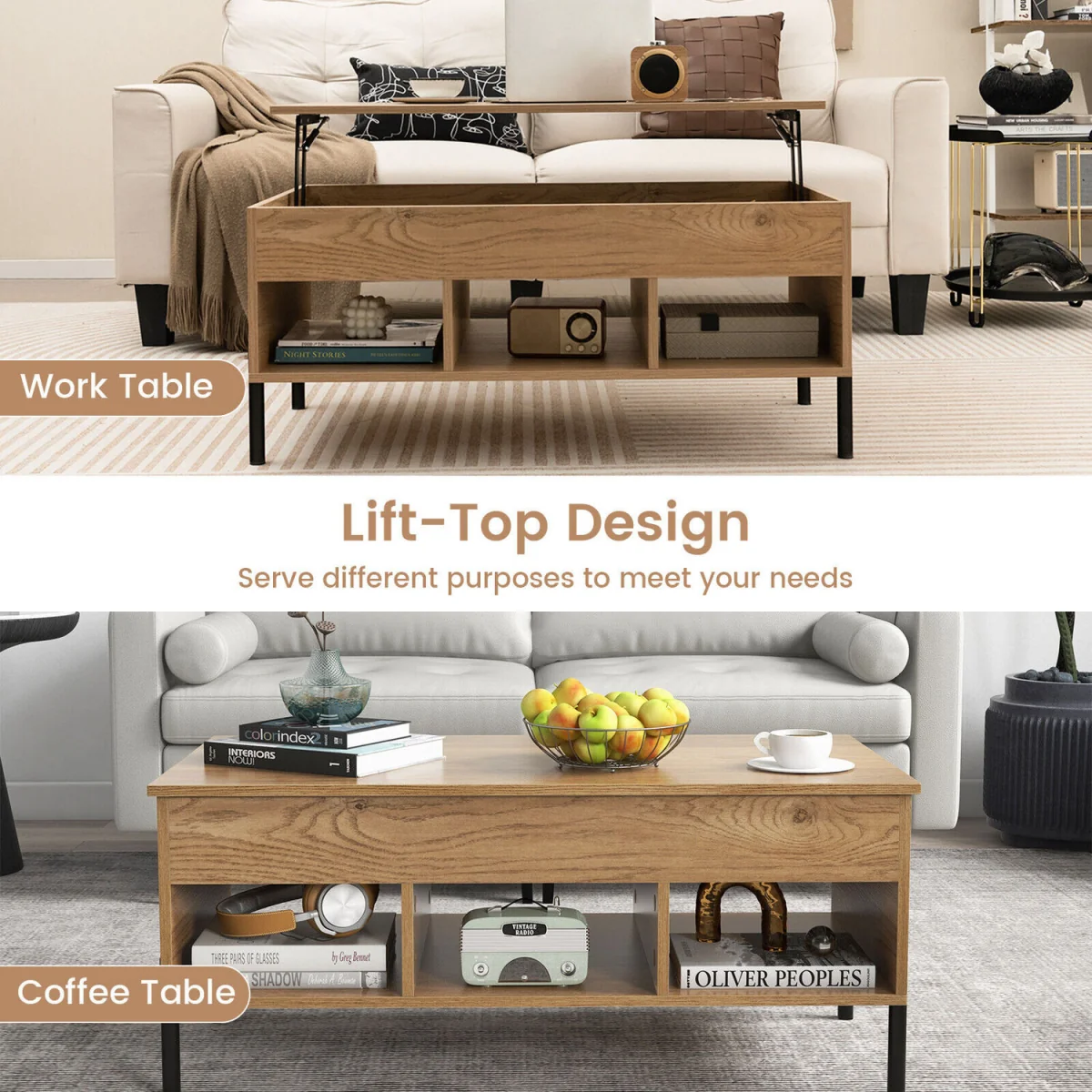 Central Coffee Table with Lifting Tabletop Cocktail Table - Brown – image 8