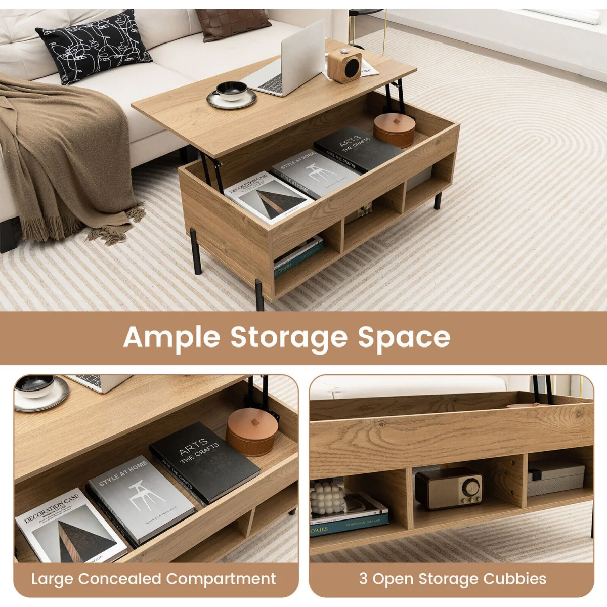 Central Coffee Table with Lifting Tabletop Cocktail Table - Brown – image 9