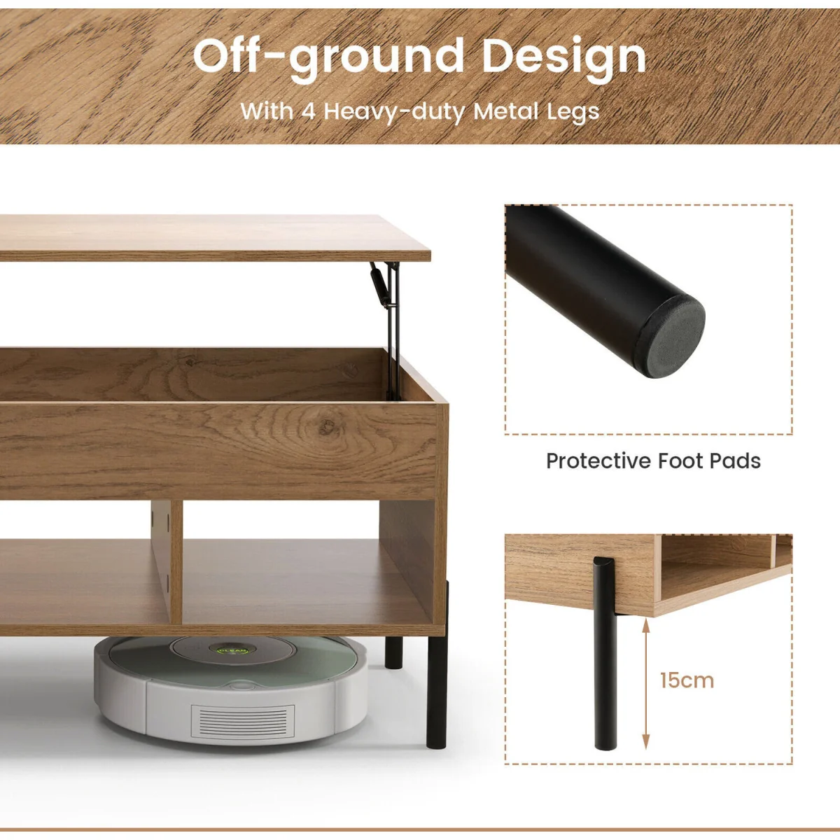 Central Coffee Table with Lifting Tabletop Cocktail Table - Brown – image 10