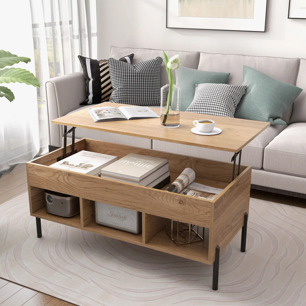 Central Coffee Table with Lifting Tabletop Cocktail Table - Brown – image 1