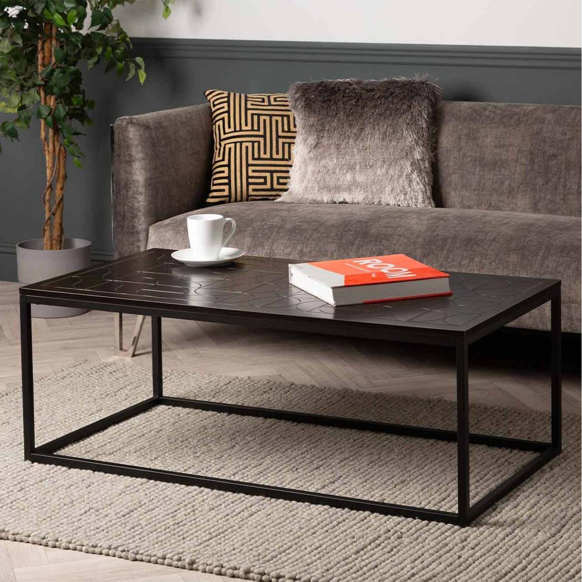 Metal Coffee Table with Wooden Top - Black – image 2