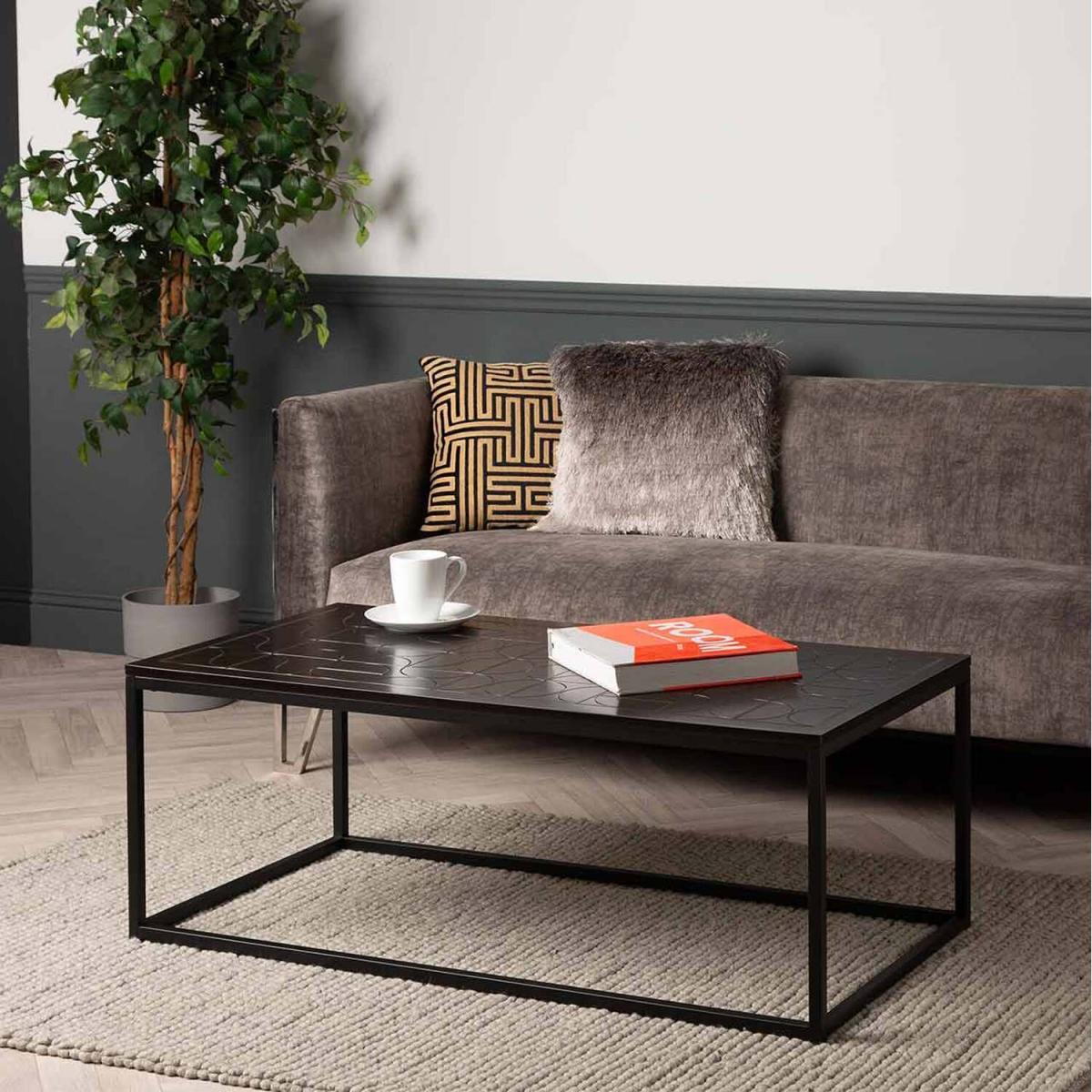 Metal Coffee Table with Wooden Top - Black – image 3