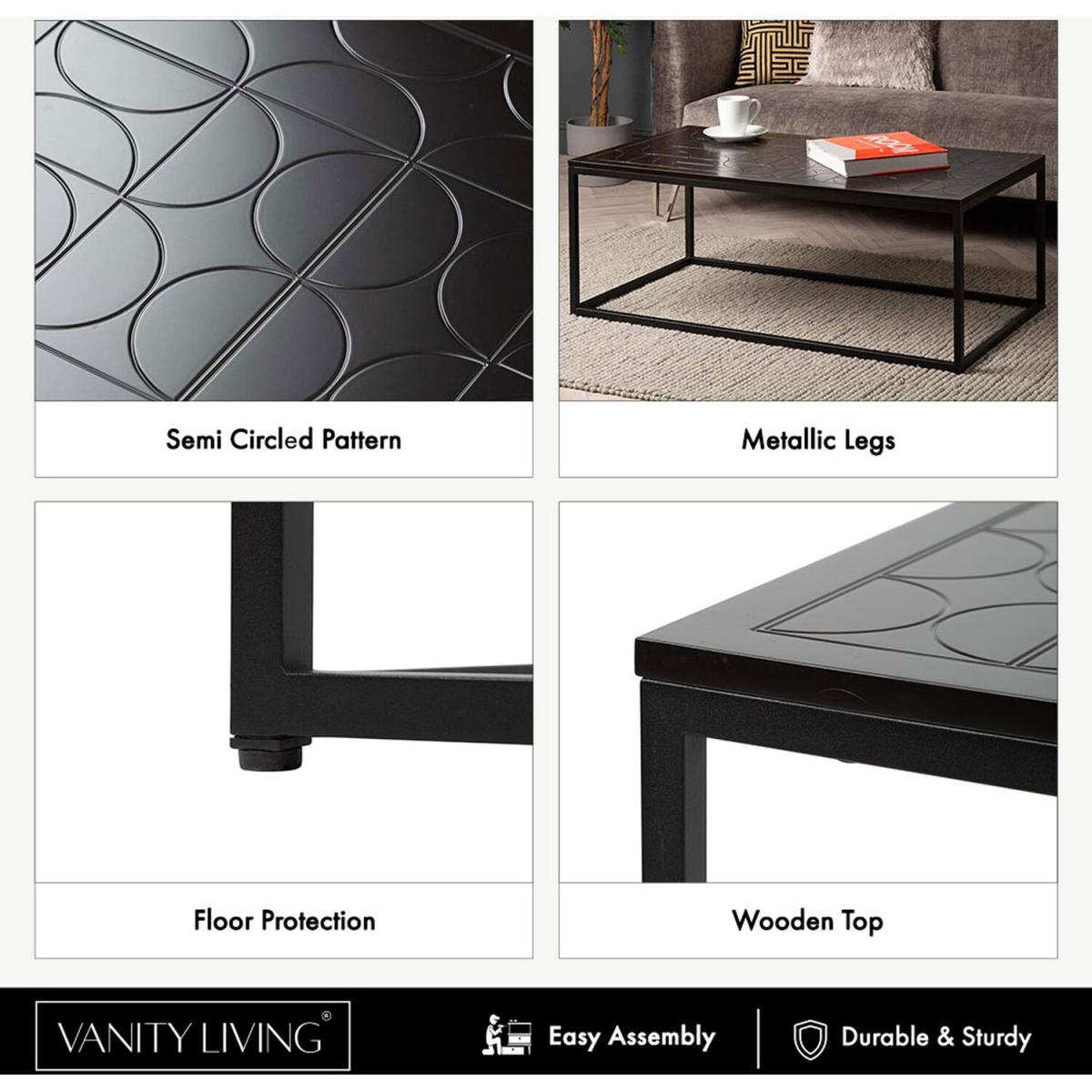 Metal Coffee Table with Wooden Top - Black – image 6