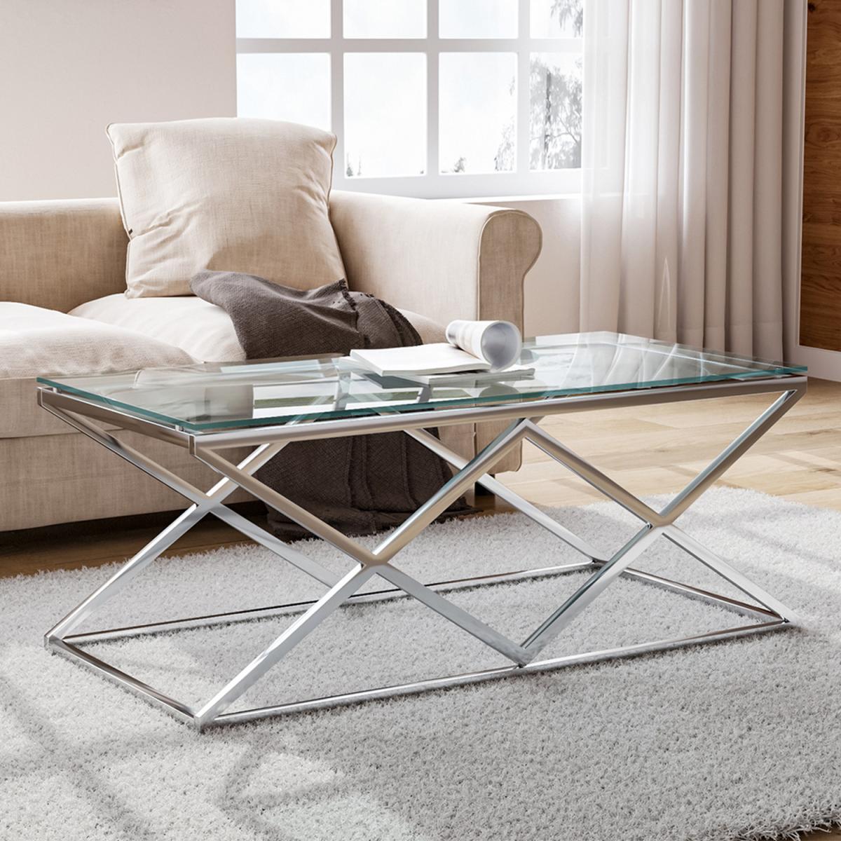 Clear Tempered Glass Coffee Table - Silver – image 3