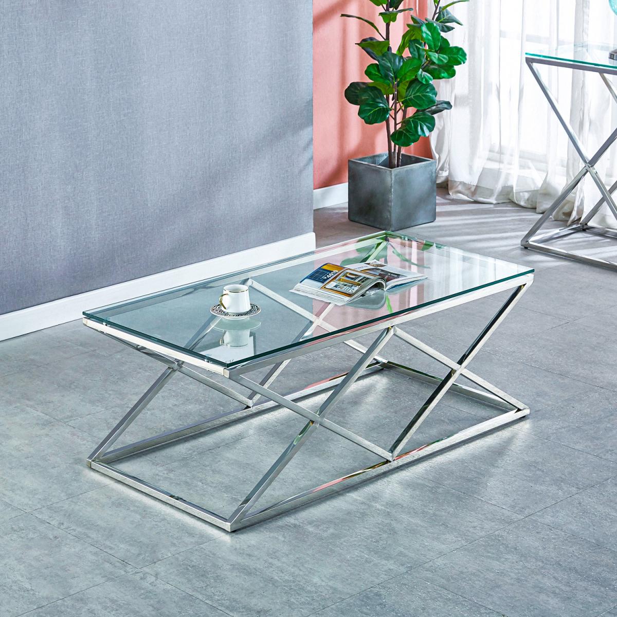 Clear Tempered Glass Coffee Table - Silver – image 6