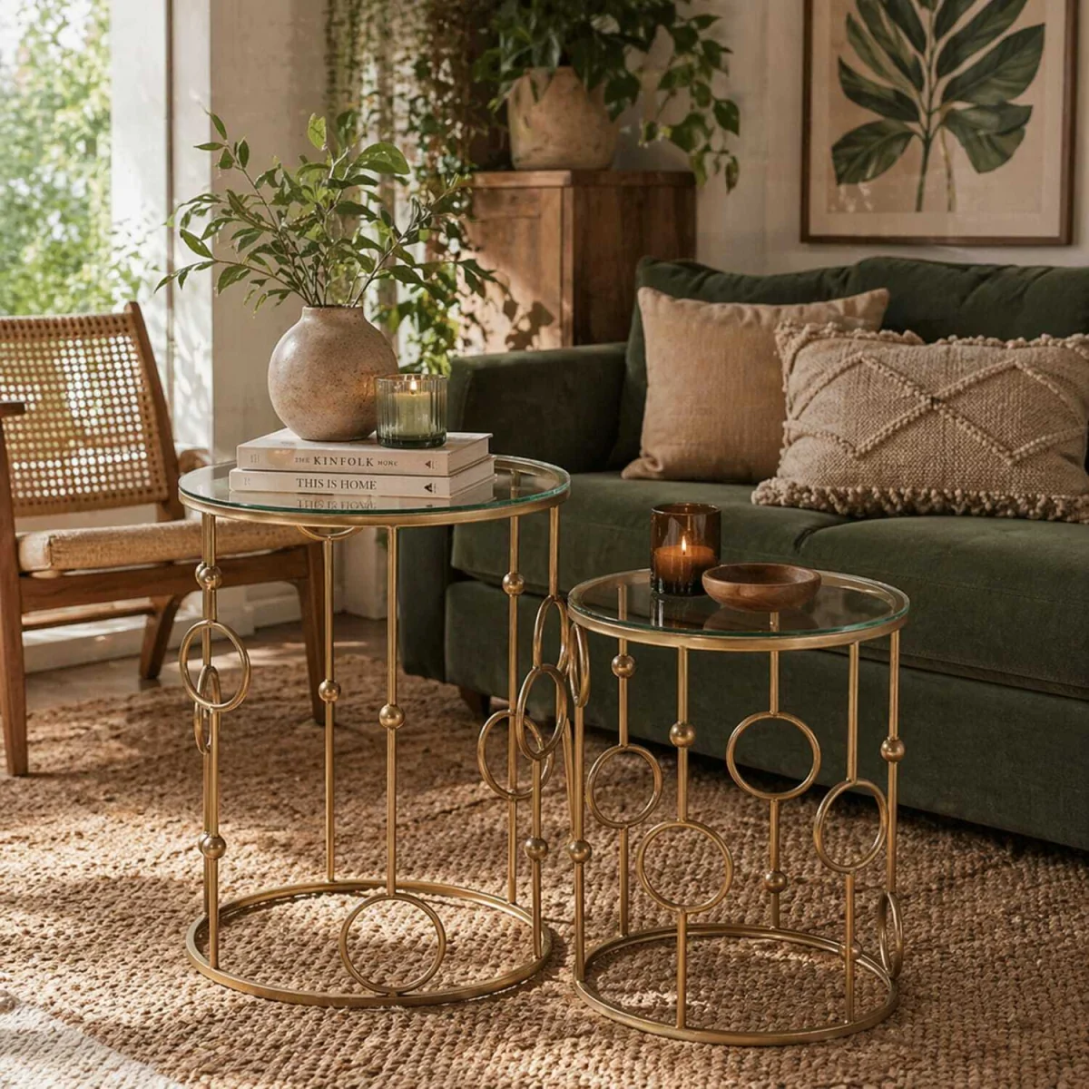 Basu Metal Gold and Glass Set Of 2 Round Nesting Coffee Tables – image 2