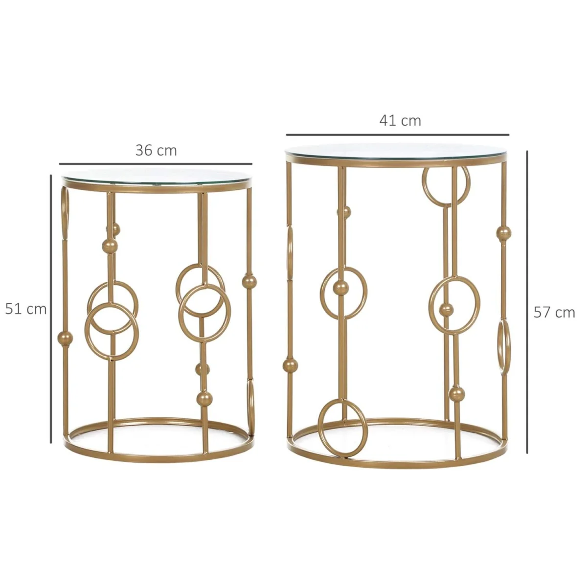 Basu Metal Gold and Glass Set Of 2 Round Nesting Coffee Tables – image 4