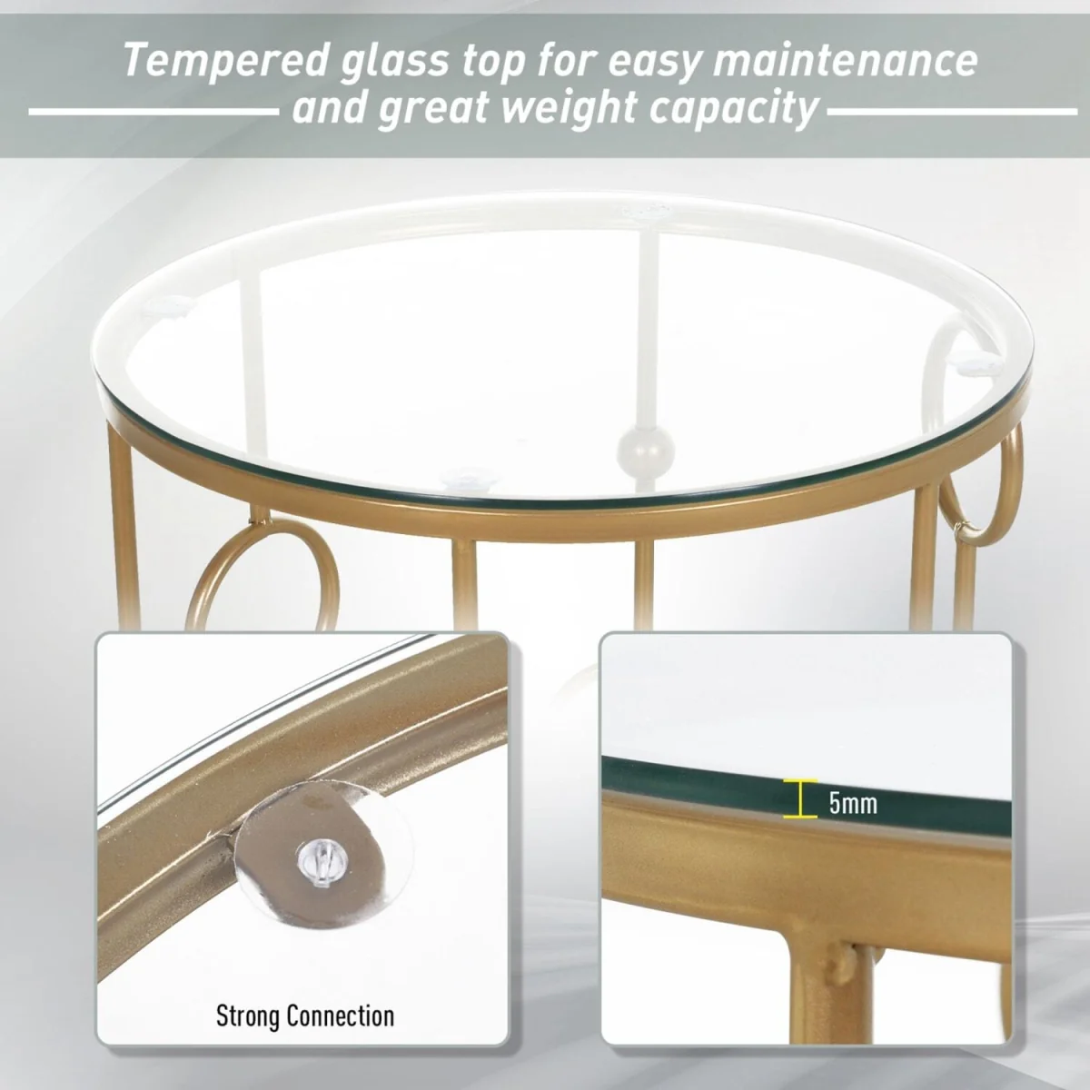 Basu Metal Gold and Glass Set Of 2 Round Nesting Coffee Tables – image 6