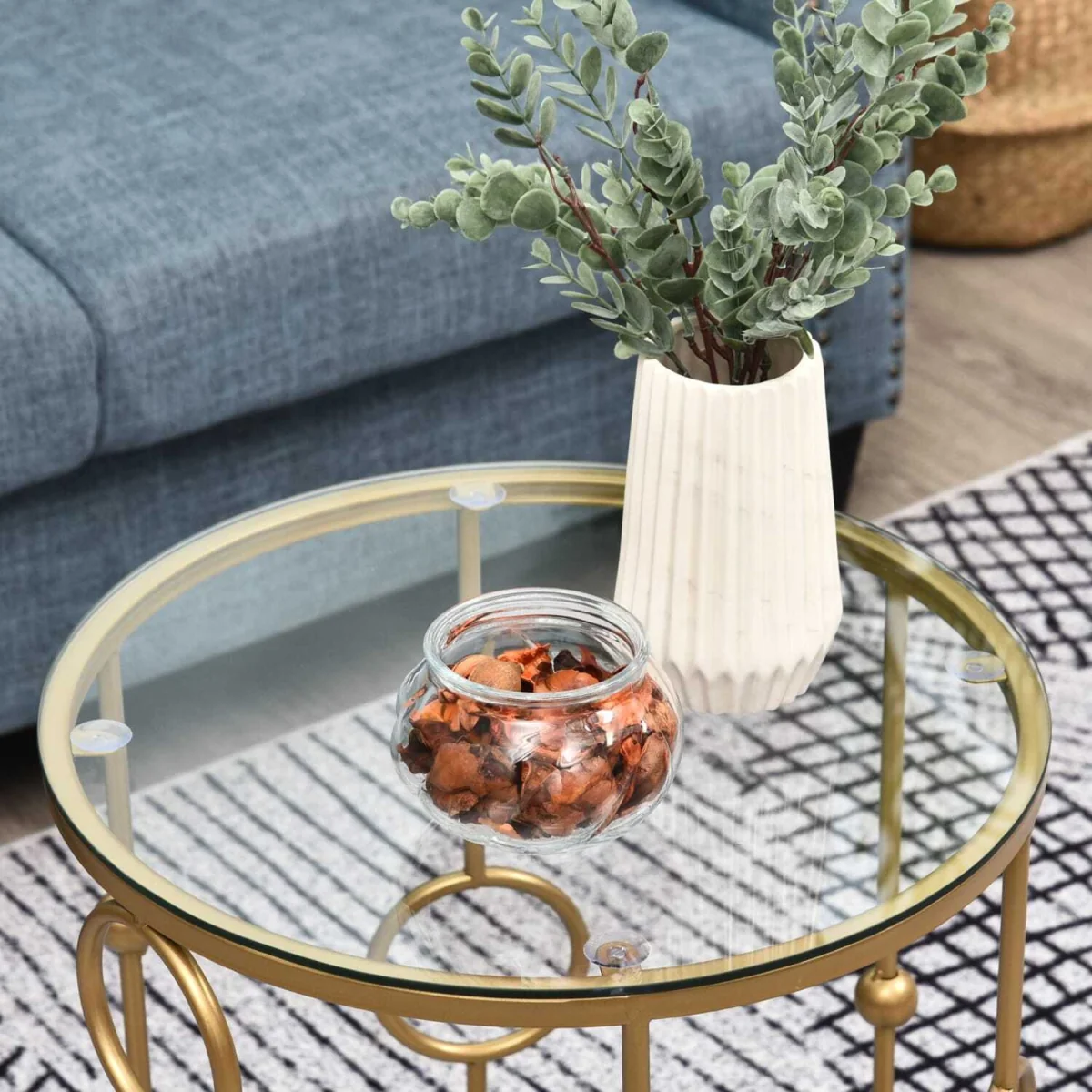 Basu Metal Gold and Glass Set Of 2 Round Nesting Coffee Tables – image 7