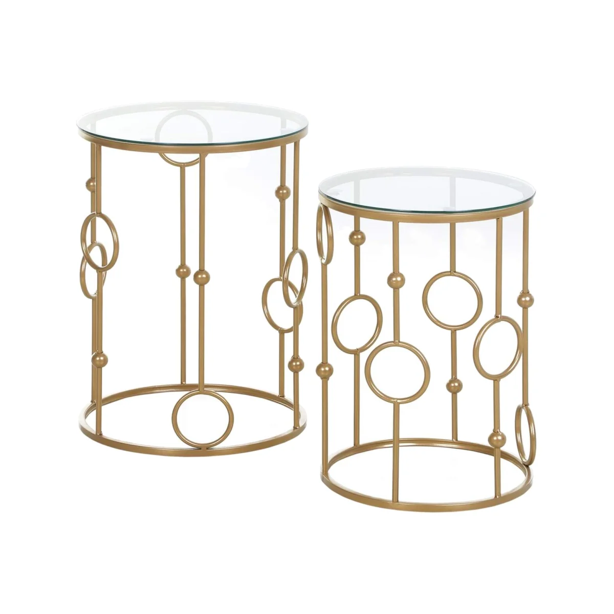 Basu Metal Gold and Glass Set Of 2 Round Nesting Coffee Tables – image 1