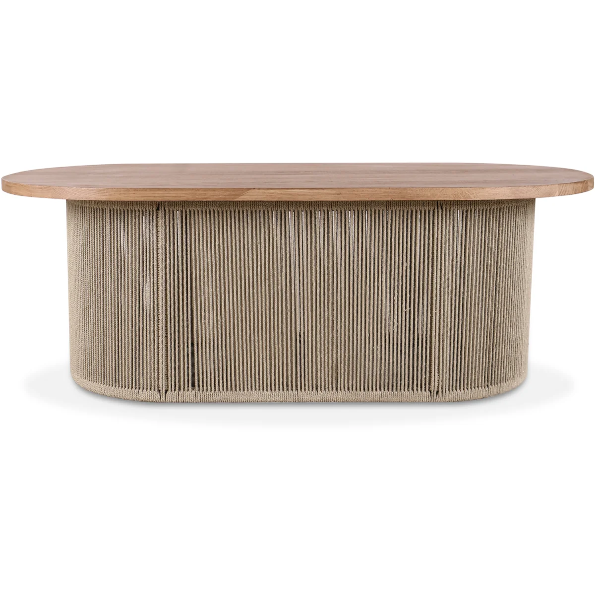 Oval Rope Design Coffee Table with Solid Oak Wood Top - Natural – image 3