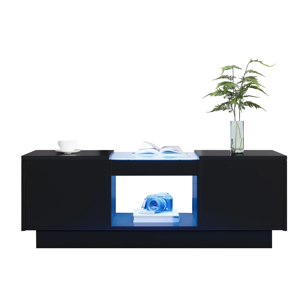 LED Coffee Table with Storage, 2 Tiers and 2 Drawers - Black – image 1