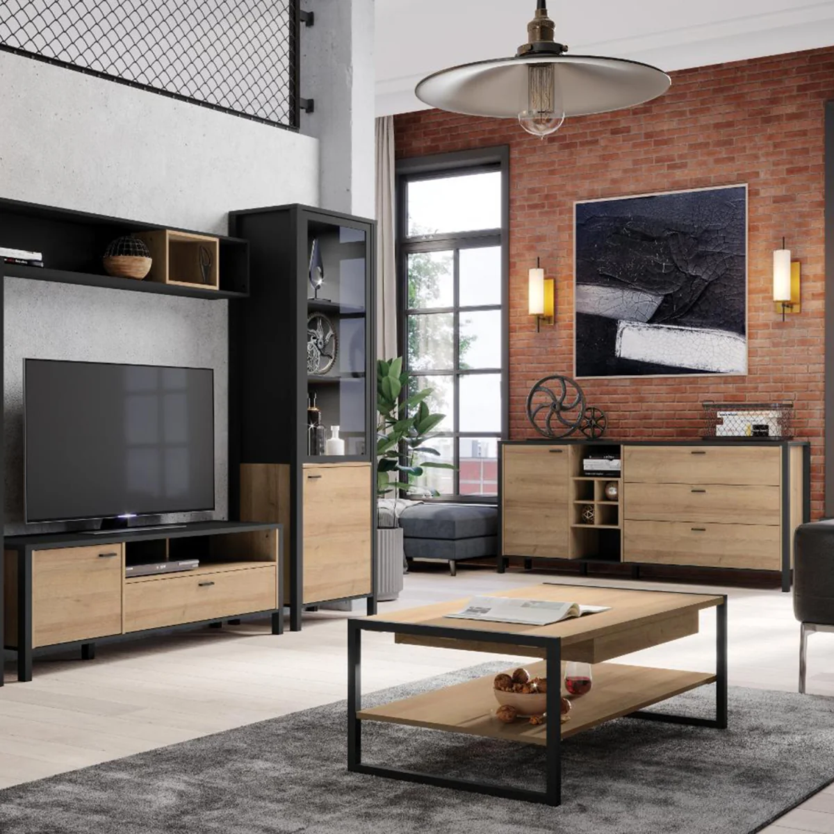High Rock Coffee Table in Riviera Oak - Black & Riviera Oak – image 2